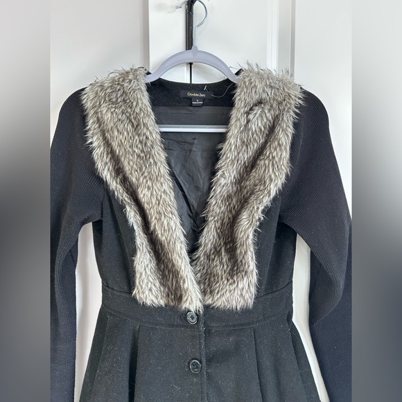Point Zero Women's Black Faux Fur Blend Trim Coat Size Small - Picture 3 of 6